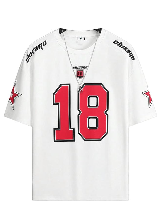 SXV STYLE Chicago Sports Jersey, Number 18, Black with Red Graphics, Short Sleeve T-Shirt