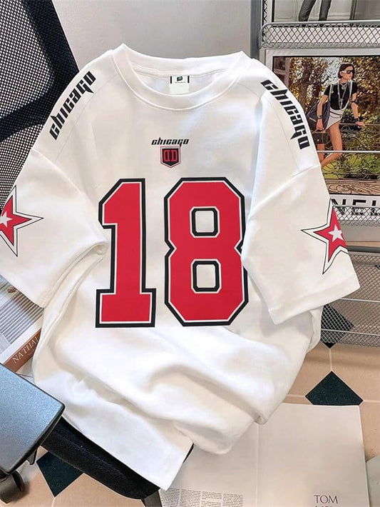 SXV STYLE Chicago Sports Jersey, Number 18, Black with Red Graphics, Short Sleeve T-Shirt